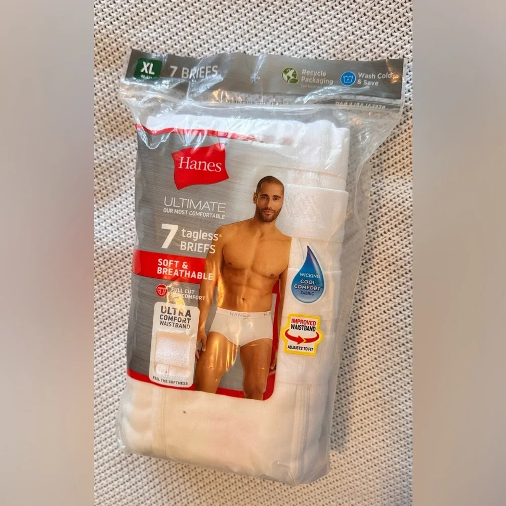 HANES Men’s 7-Pack Ultimate Moisture-Wicking Full Cut White Brief Underwear
